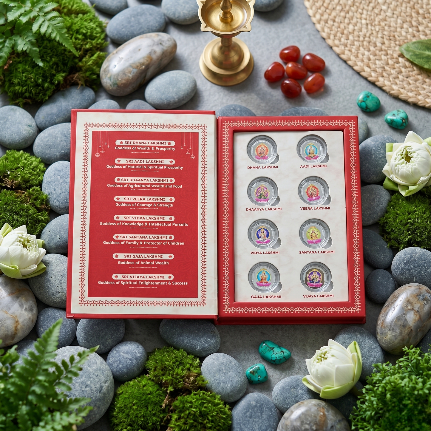 Ashtalakshmi Silver Coin Set – 8 Divine Forms of Goddess Lakshmi | Symbol of Prosperity, Blessings & Abundance