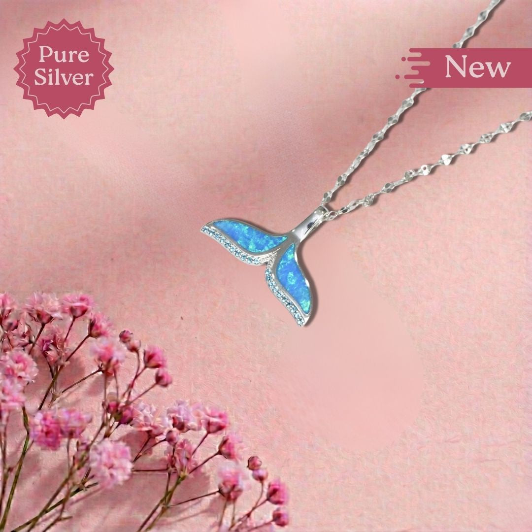 blue opal whale tail pendant necklace