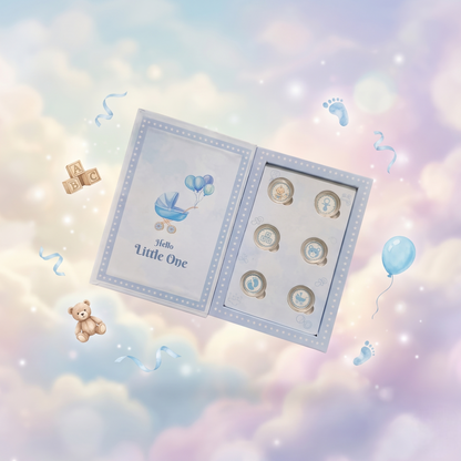 Hello Little One Silver Coin Set – 6 Pure Silver Baby Boy Coins in Premium Blue Book Gift Box