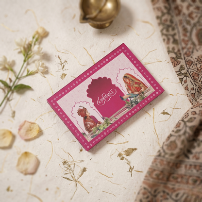 Shubh Vivah Bride & Groom Silver Coin Duo – Rajasthani Miniature Art | Premium Magenta Wedding Gift Box with Tassel