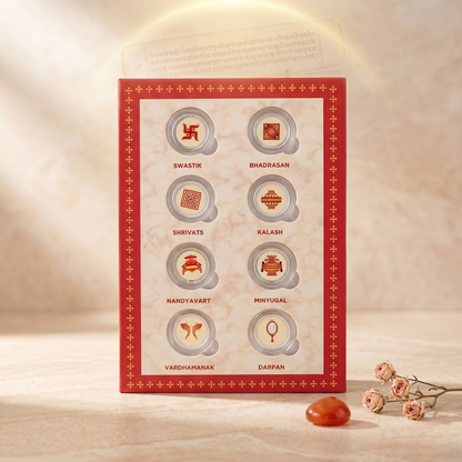 Ashtamangal Silver Coin Set – 8 Sacred Jain Symbols in Premium Gift Box