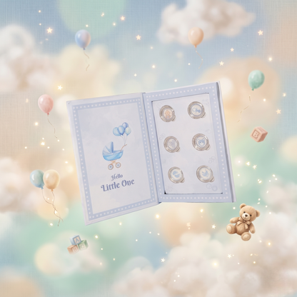 Hello Little One Silver Coin Set – 6 Pure Silver Baby Boy Coins in Premium Blue Book Gift Box