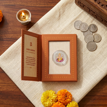 Shree Ganesha Silver Coin – God of New Beginnings | Premium Book-Style Gift Box