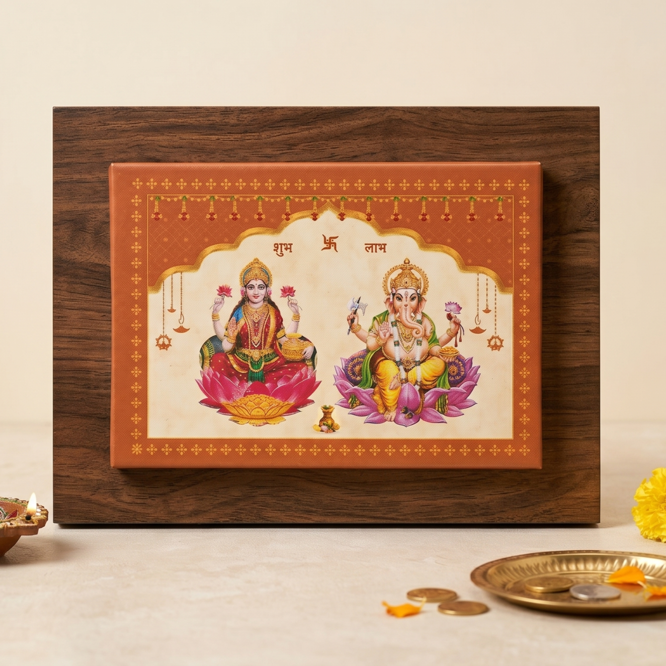 Lakshmi Maa & Lord Ganesha Colour Silver Coin – Grace of Abundance & Remover of Obstacles | Shubh Labh Gift Box