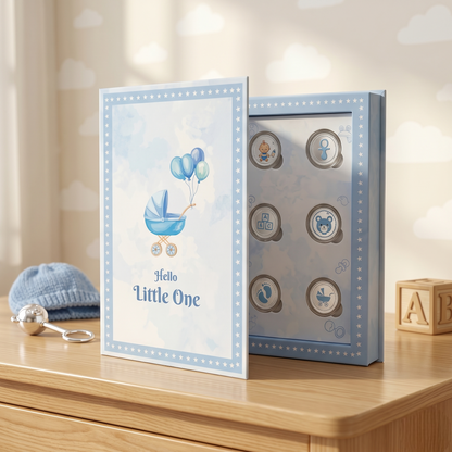 Hello Little One Silver Coin Set – 6 Pure Silver Baby Boy Coins in Premium Blue Book Gift Box