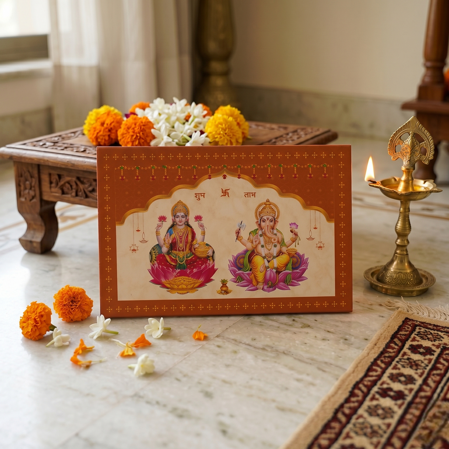 Lakshmi Maa & Lord Ganesha Colour Silver Coin – Grace of Abundance & Remover of Obstacles | Shubh Labh Gift Box