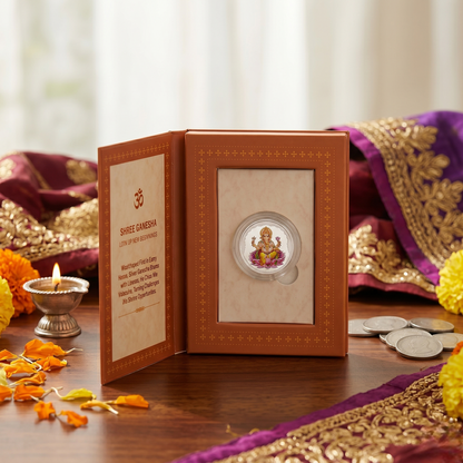 Shree Ganesha Silver Coin – God of New Beginnings | Premium Book-Style Gift Box