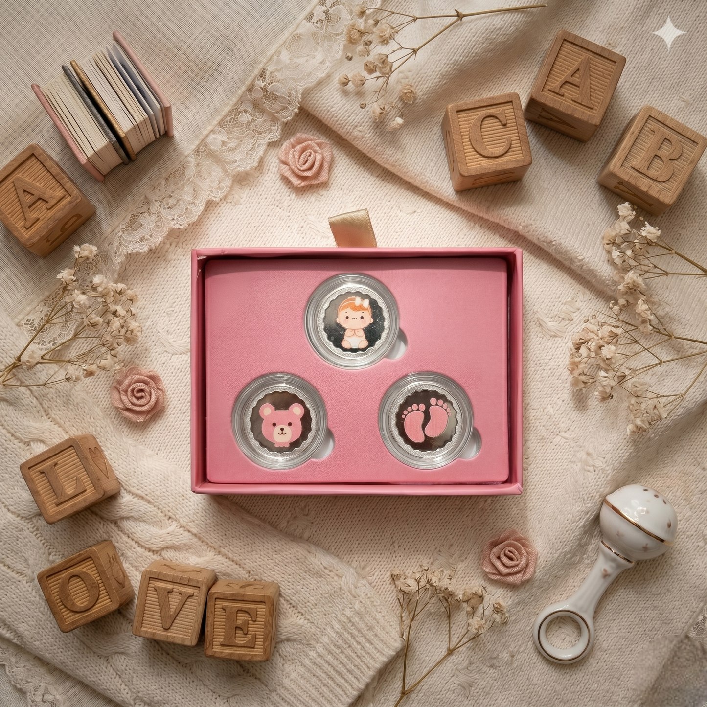 "It's a Girl!" 999 Pure Silver Coin Set – 3 Coins × 2.5g | Baby Girl Gift Box with Certificate of Authenticity