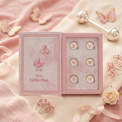 Hello Little One – It's a Girl! 999 Pure Silver Coin Set – 6 Baby Girl Coins in Premium Pink Book Gift Box