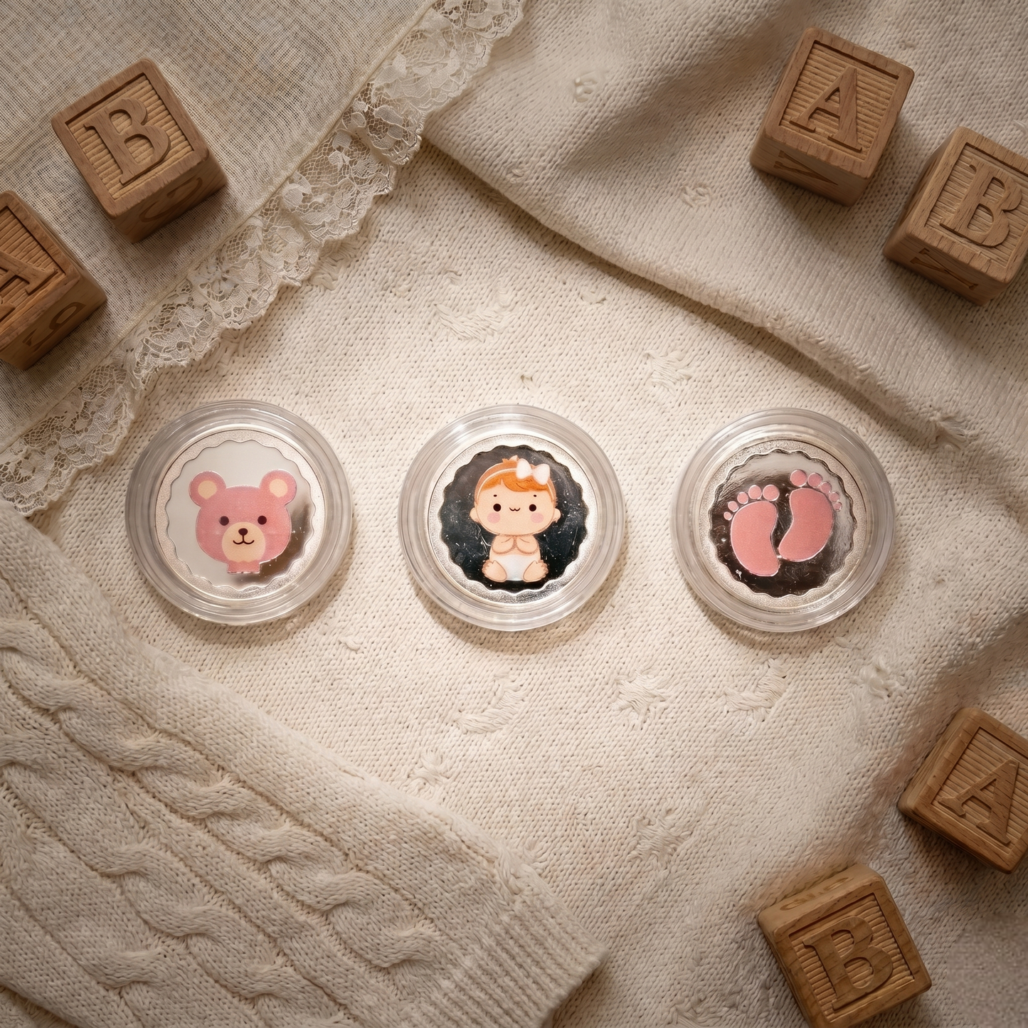 "It's a Girl!" 999 Pure Silver Coin Set – 3 Coins × 2.5g | Baby Girl Gift Box with Certificate of Authenticity