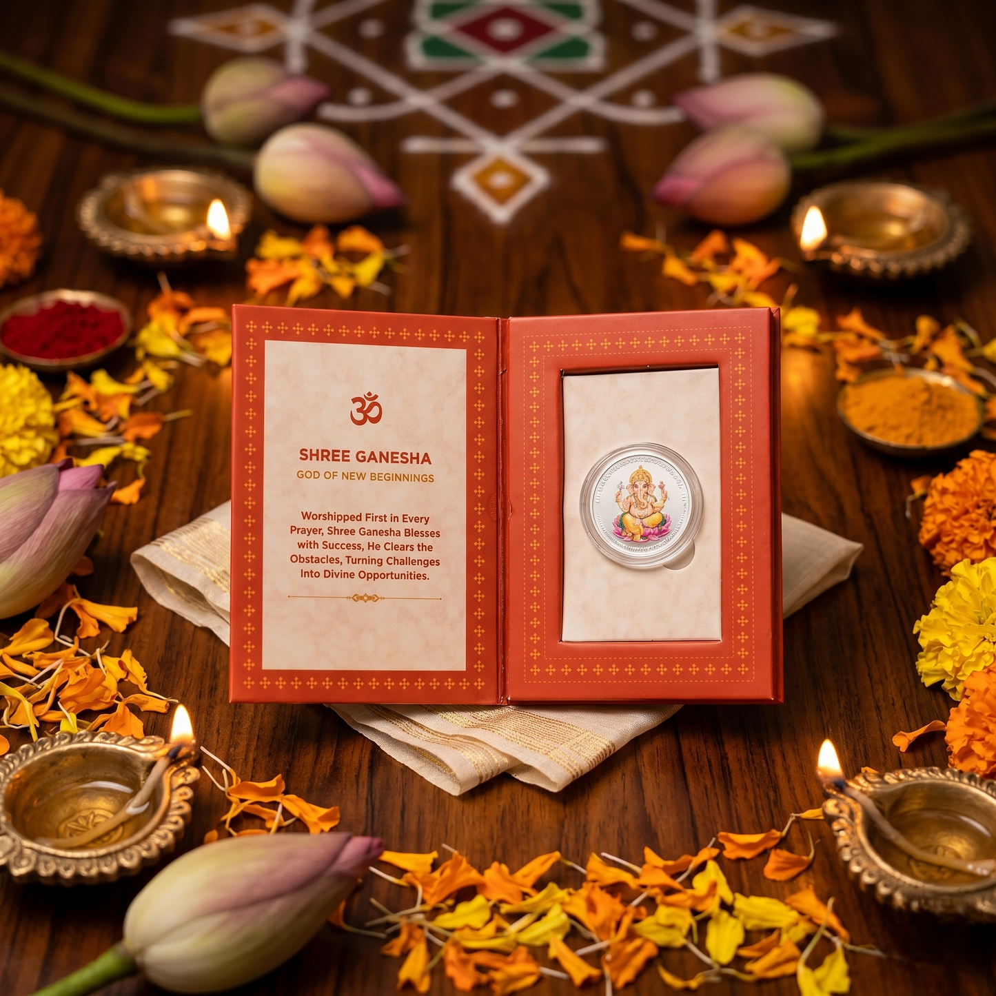 Shree Ganesha Silver Coin – God of New Beginnings | Premium Book-Style Gift Box