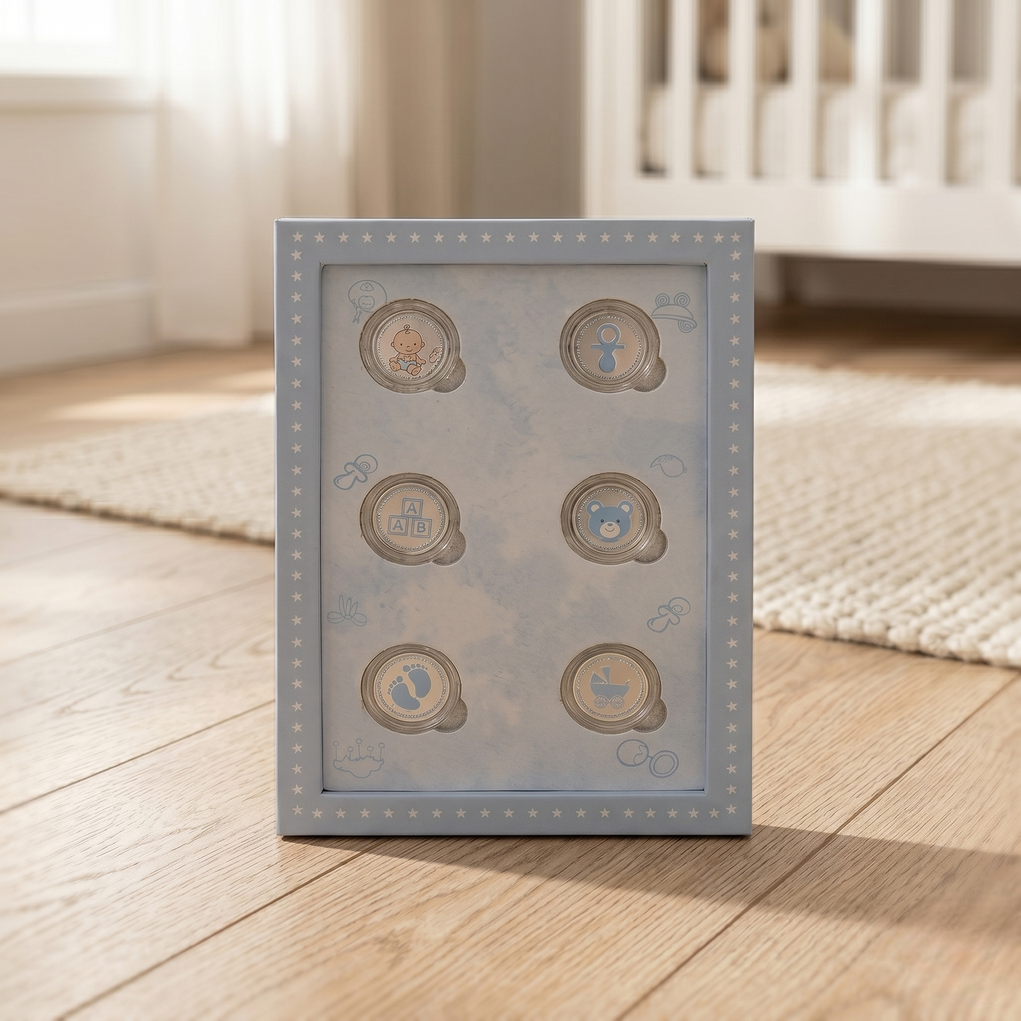 Hello Little One Silver Coin Set – 6 Pure Silver Baby Boy Coins in Premium Blue Book Gift Box