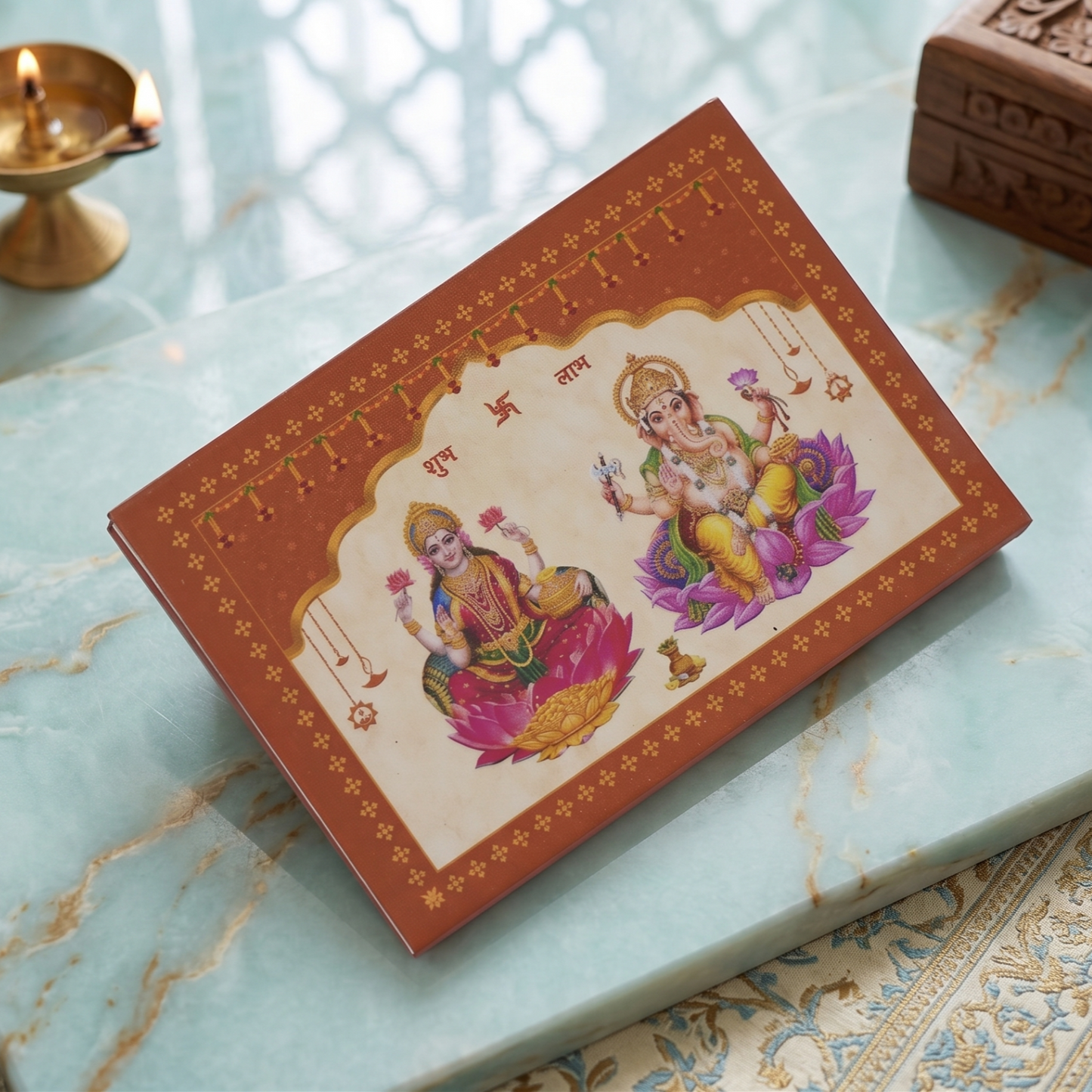 Lakshmi Maa & Lord Ganesha Colour Silver Coin – Grace of Abundance & Remover of Obstacles | Shubh Labh Gift Box