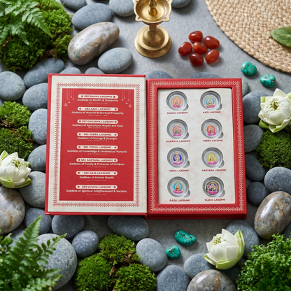 Ashtalakshmi Silver Coin Set – 8 Divine Forms of Goddess Lakshmi | Symbol of Prosperity, Blessings & Abundance