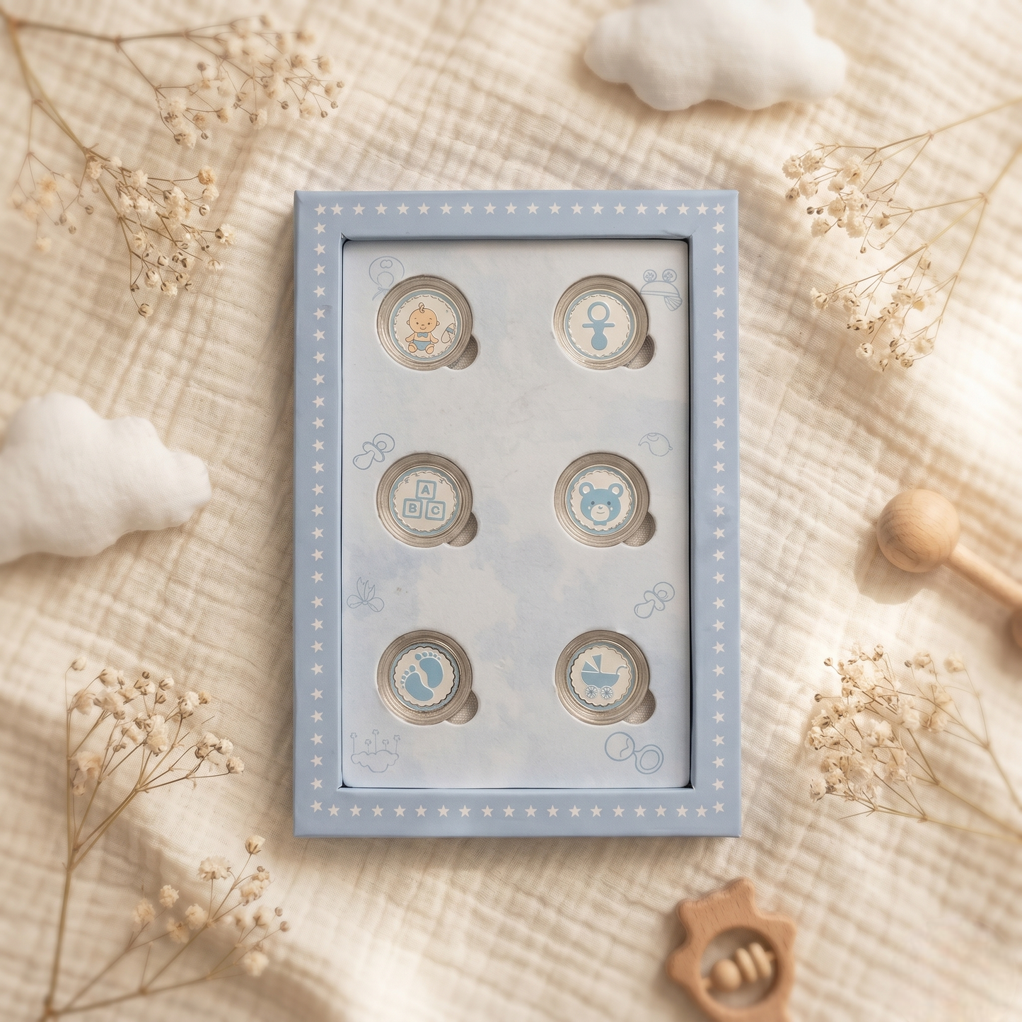 Hello Little One Silver Coin Set – 6 Pure Silver Baby Boy Coins in Premium Blue Book Gift Box