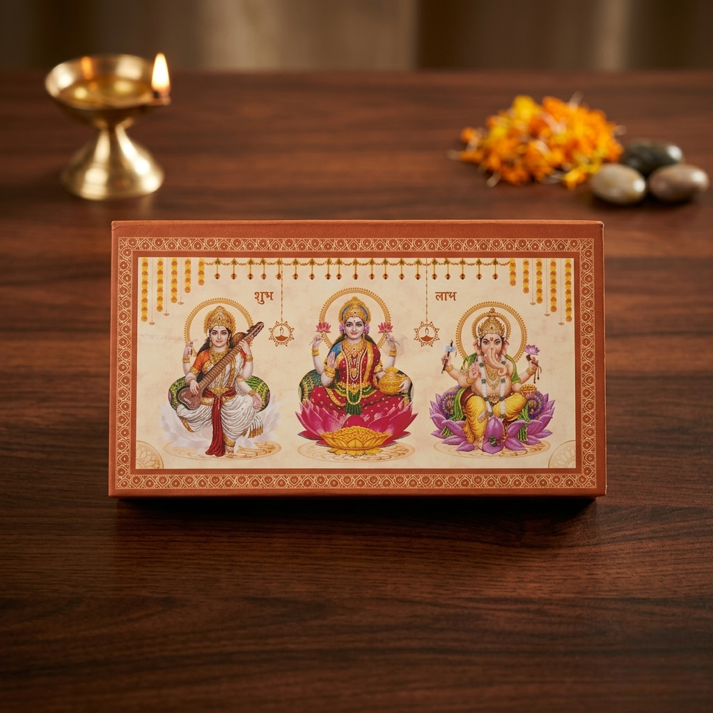 Shubh Labh Silver Coin Trio – Saraswati Lakshmi Ganesha Gift Set
