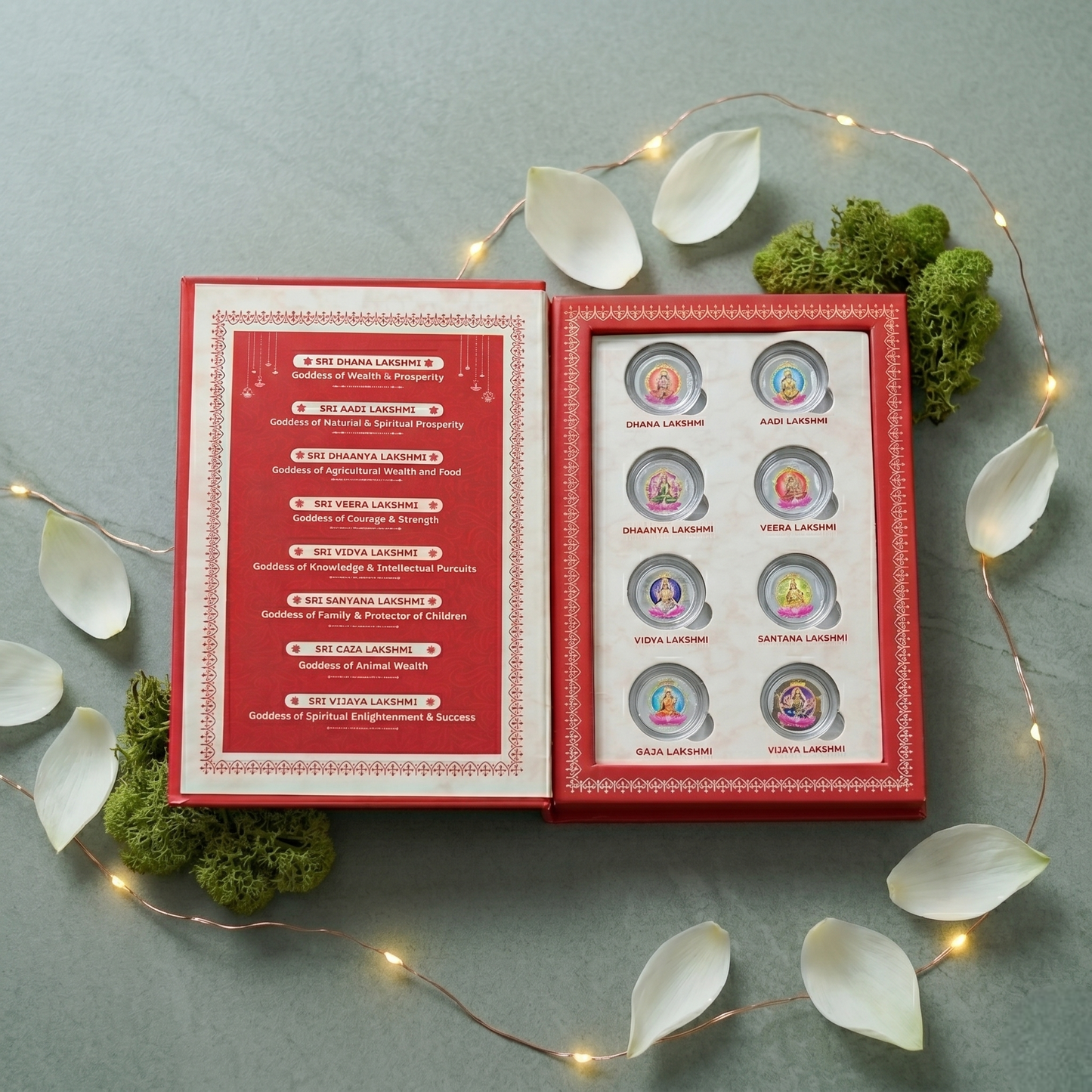 Ashtalakshmi Silver Coin Set – 8 Divine Forms of Goddess Lakshmi | Symbol of Prosperity, Blessings & Abundance