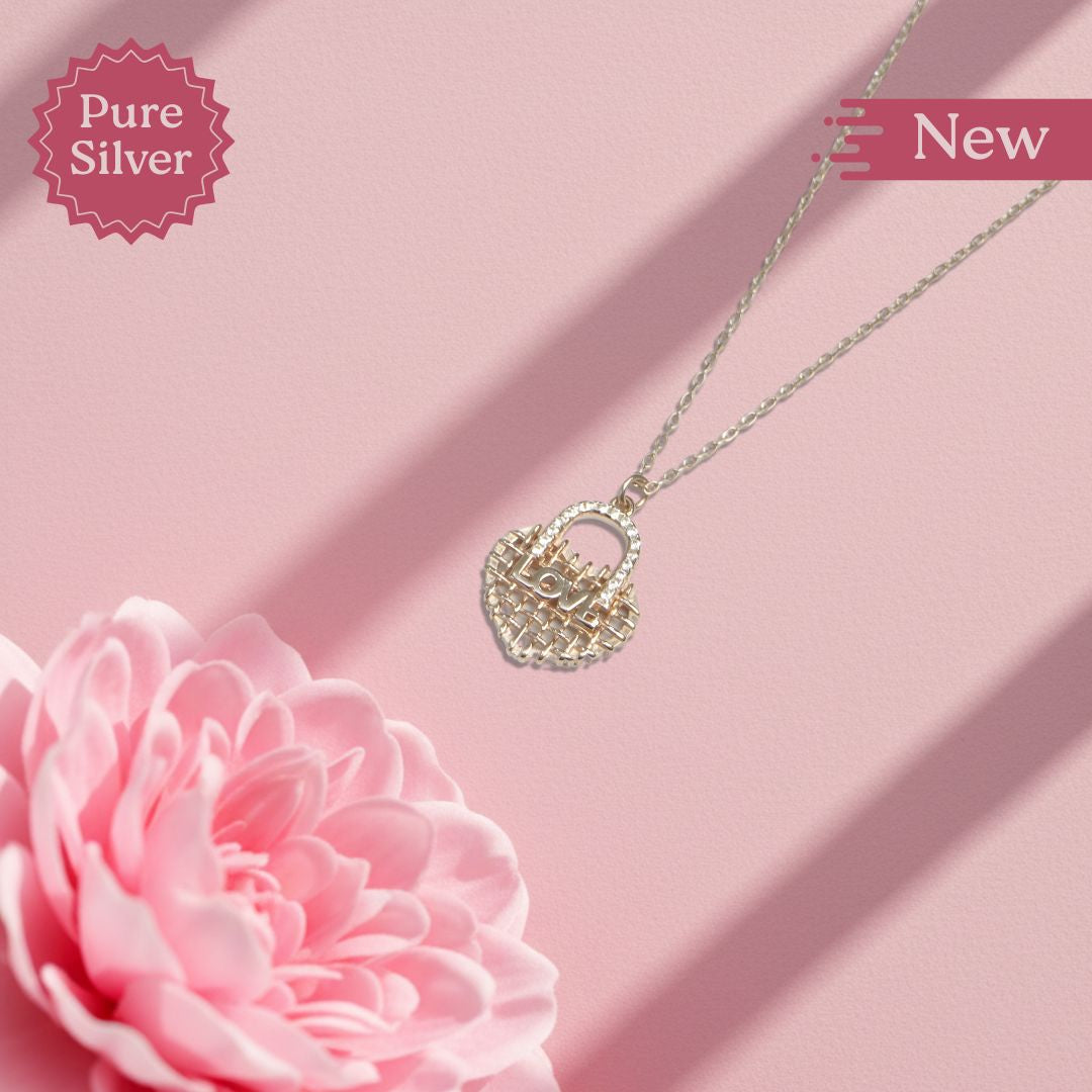 Pure Silver Love Lock Heart Pendant Necklace