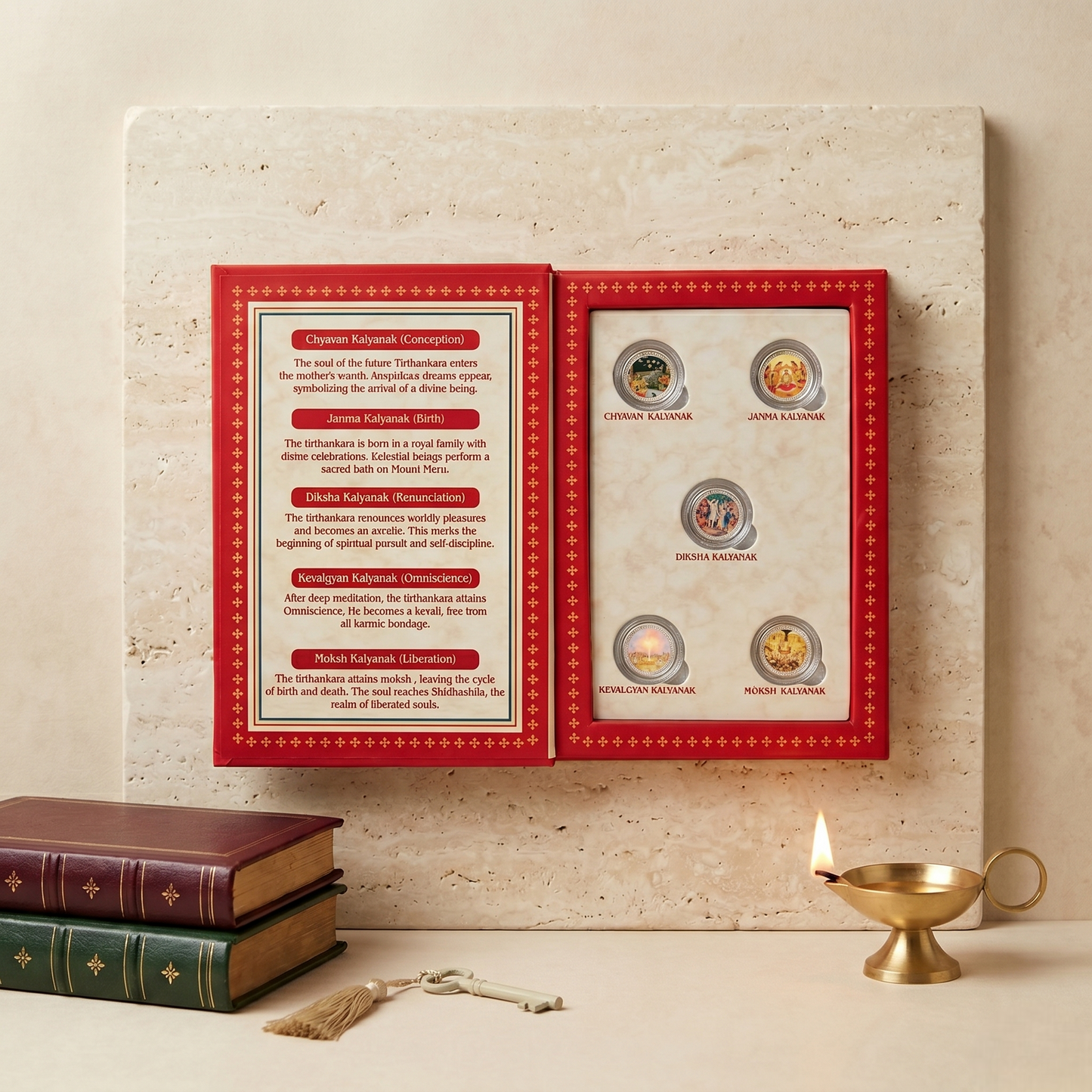 Panch Kalyanak Silver Coin Set – 5 Divine Milestones in a Tirthankara's Life | Jain Premium Gift Box