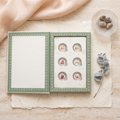 Shubh Vivah Wedding Silver Coin Set – 6 Pure Silver Coins of Indian Wedding Rituals in Sage Green Gift Box