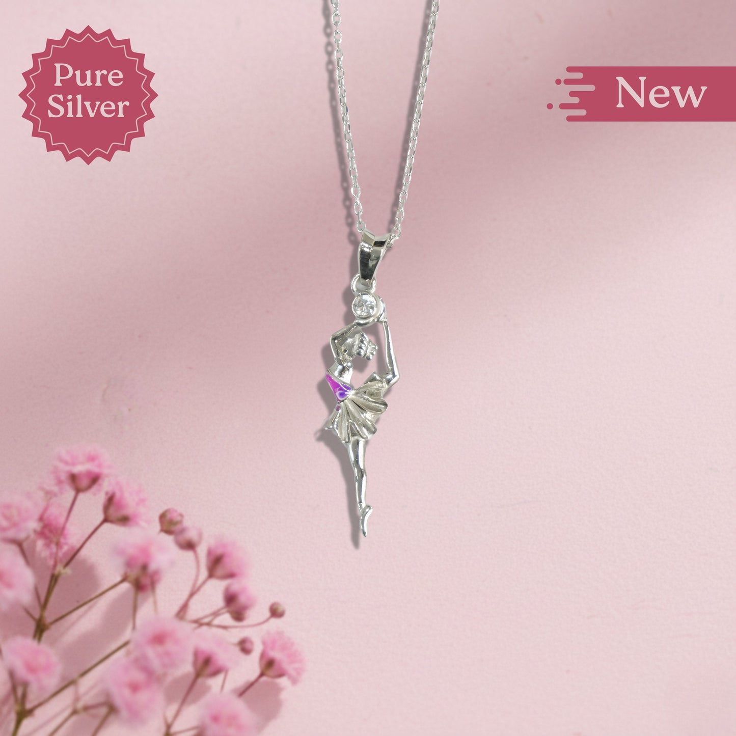 Elegant Ballerina Silver Pendant Necklace