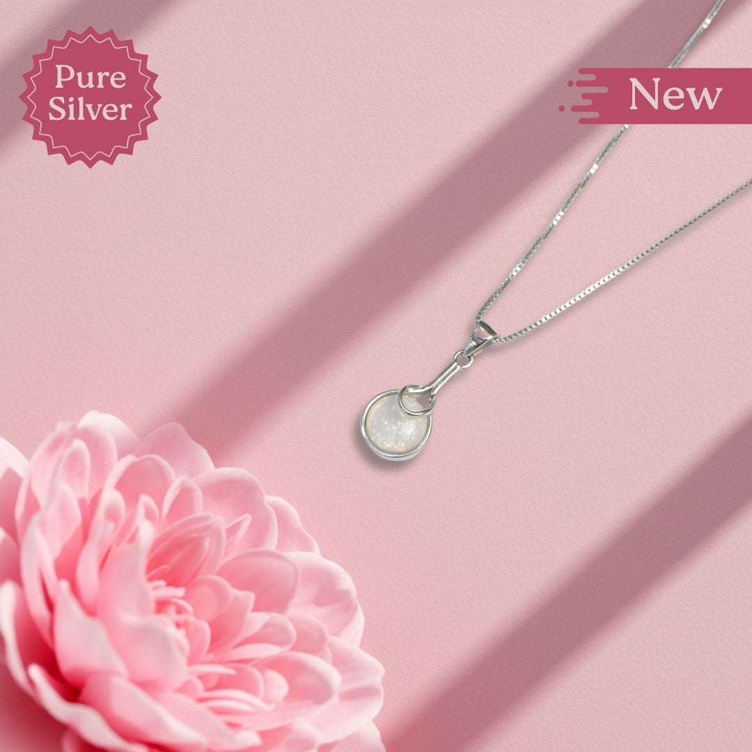 Opal Moon Charm Pendant Necklace