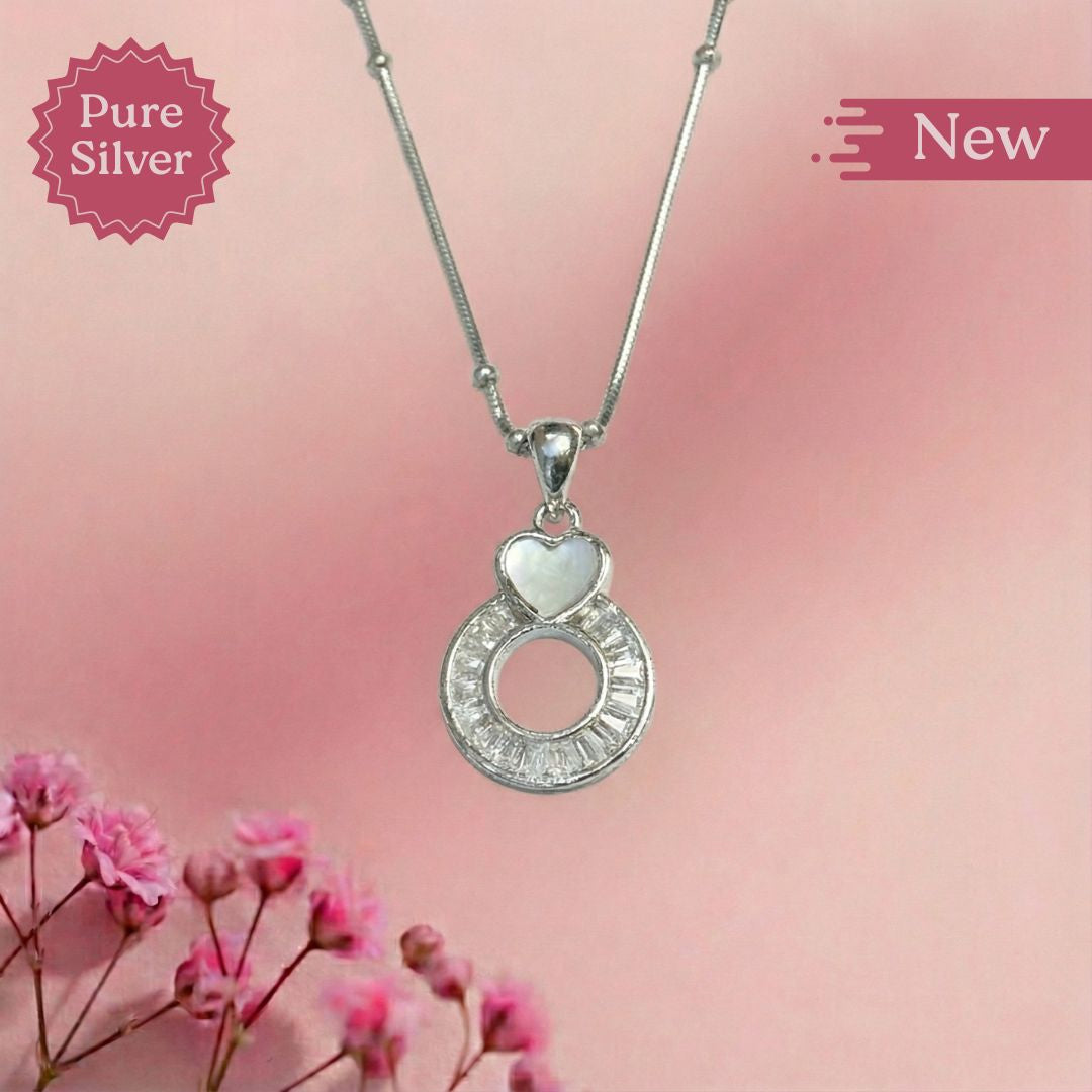 Pure Silver Heart and Ring Pendant Necklace