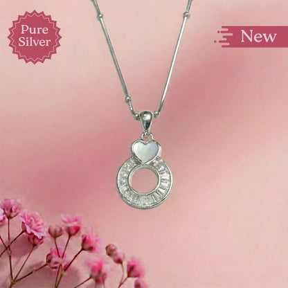 Pure Silver Heart and Ring Pendant Necklace