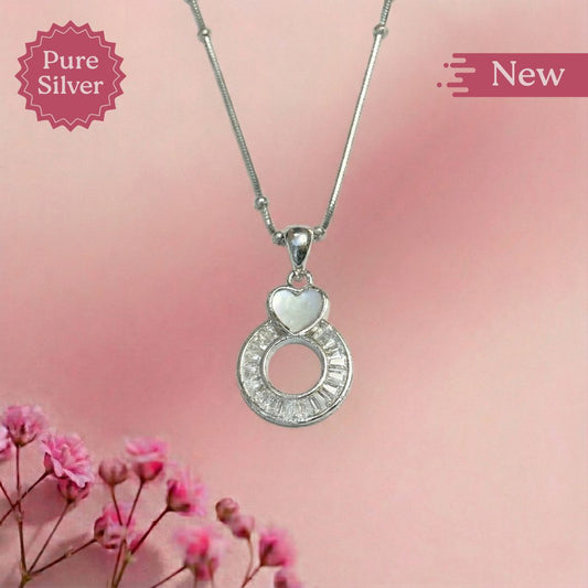 Pure Silver Heart and Ring Pendant Necklace