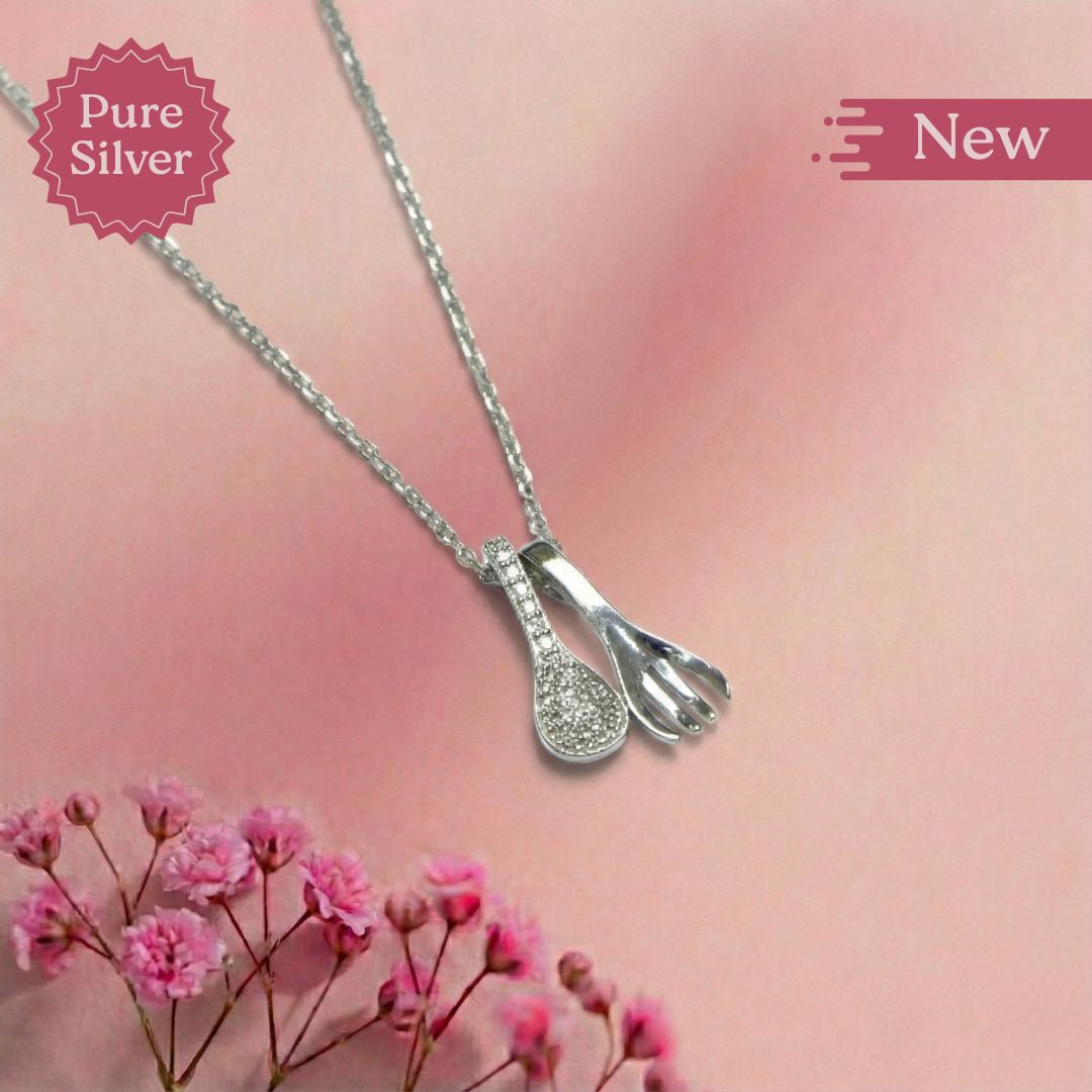 Sterling Silver Spoon & Fork Pendant Necklace