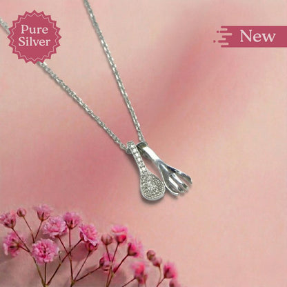 Sterling Silver Spoon & Fork Pendant Necklace
