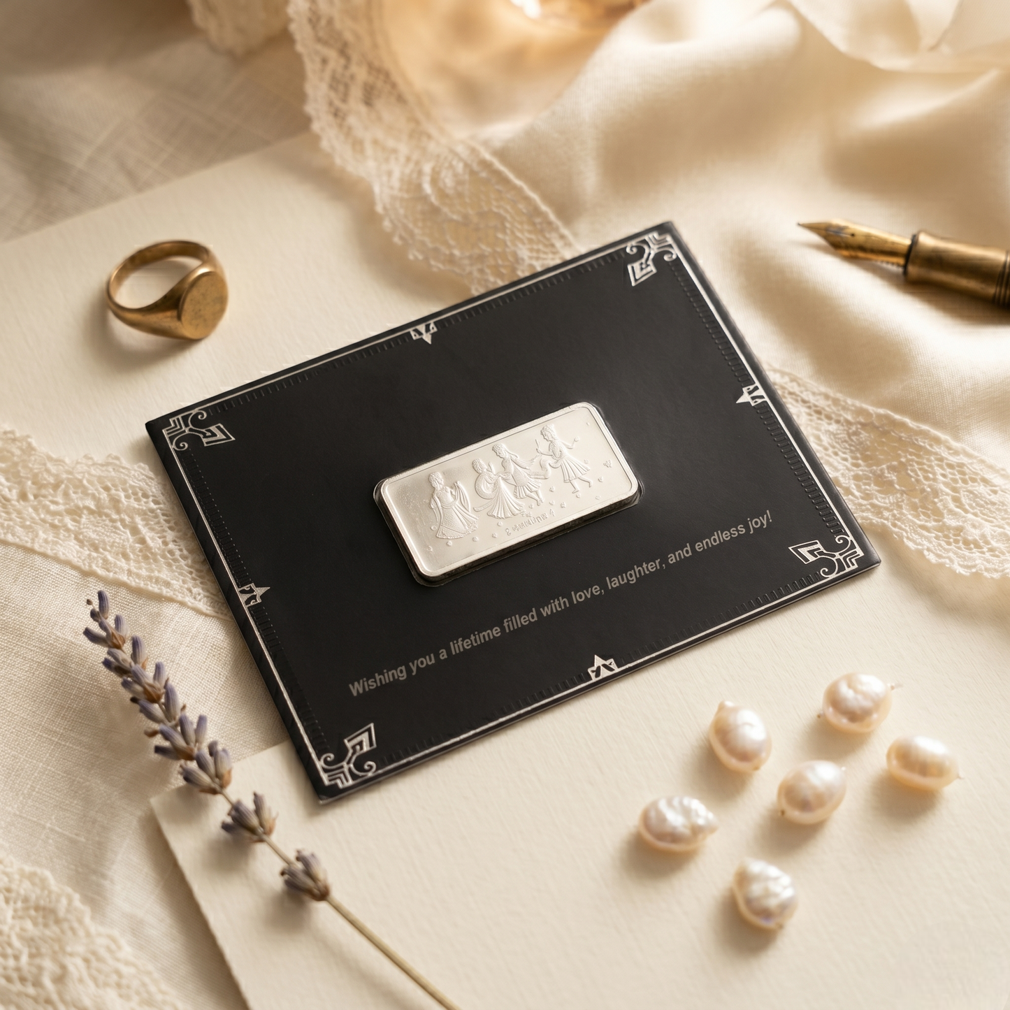 Shubh Vivah Silver Bar – Wedding Celebration Engraved Silver Bar | Luxury Black Gift Card Presentation