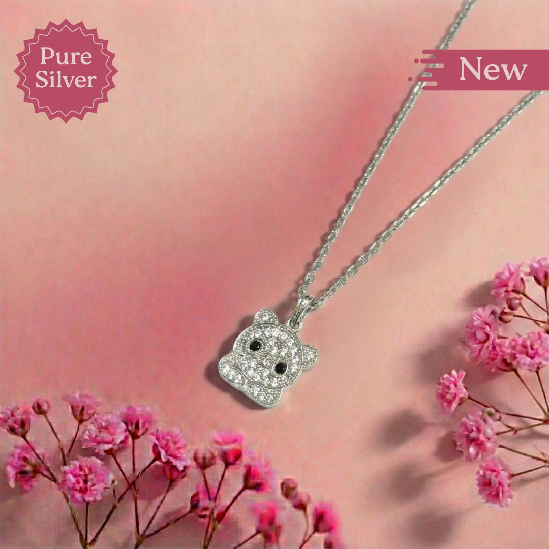 Pure Silver Bear Pendant Necklace