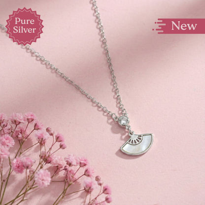 pure silver necklace with a fan-shaped pendant