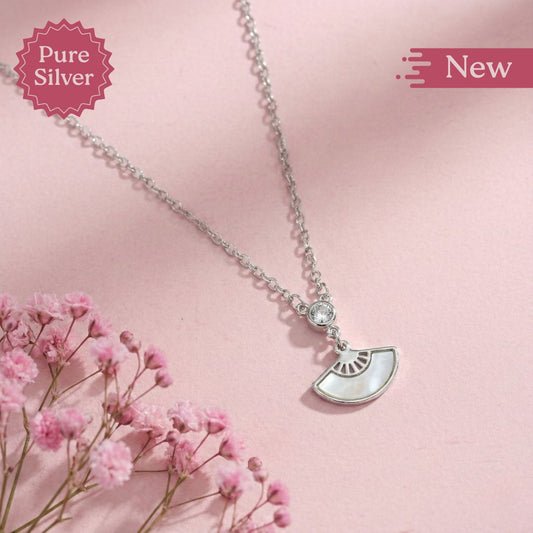 pure silver necklace with a fan-shaped pendant