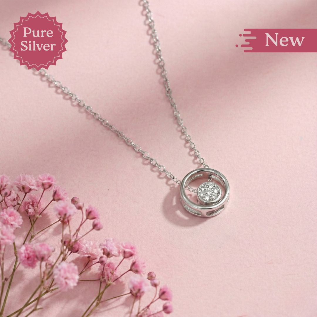 pure silver circular pendant necklace