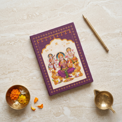 Trimurti Colour Silver Coin – Wealth, Wisdom & Auspicious Beginning | Lakshmi, Saraswati & Ganesha | Deep Purple Shubh Labh Gift Box