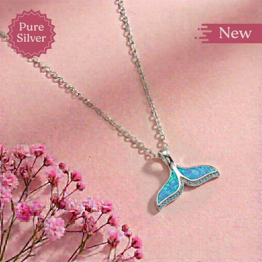 blue opal whale tail pendant necklace