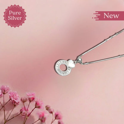 Pure Silver Heart and Ring Pendant Necklace