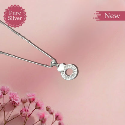 Pure Silver Heart and Ring Pendant Necklace