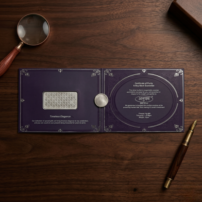 Anupam 999 Pure Silver Bar – 15gm Timeless Elegance Gift Set with Purity Certificate