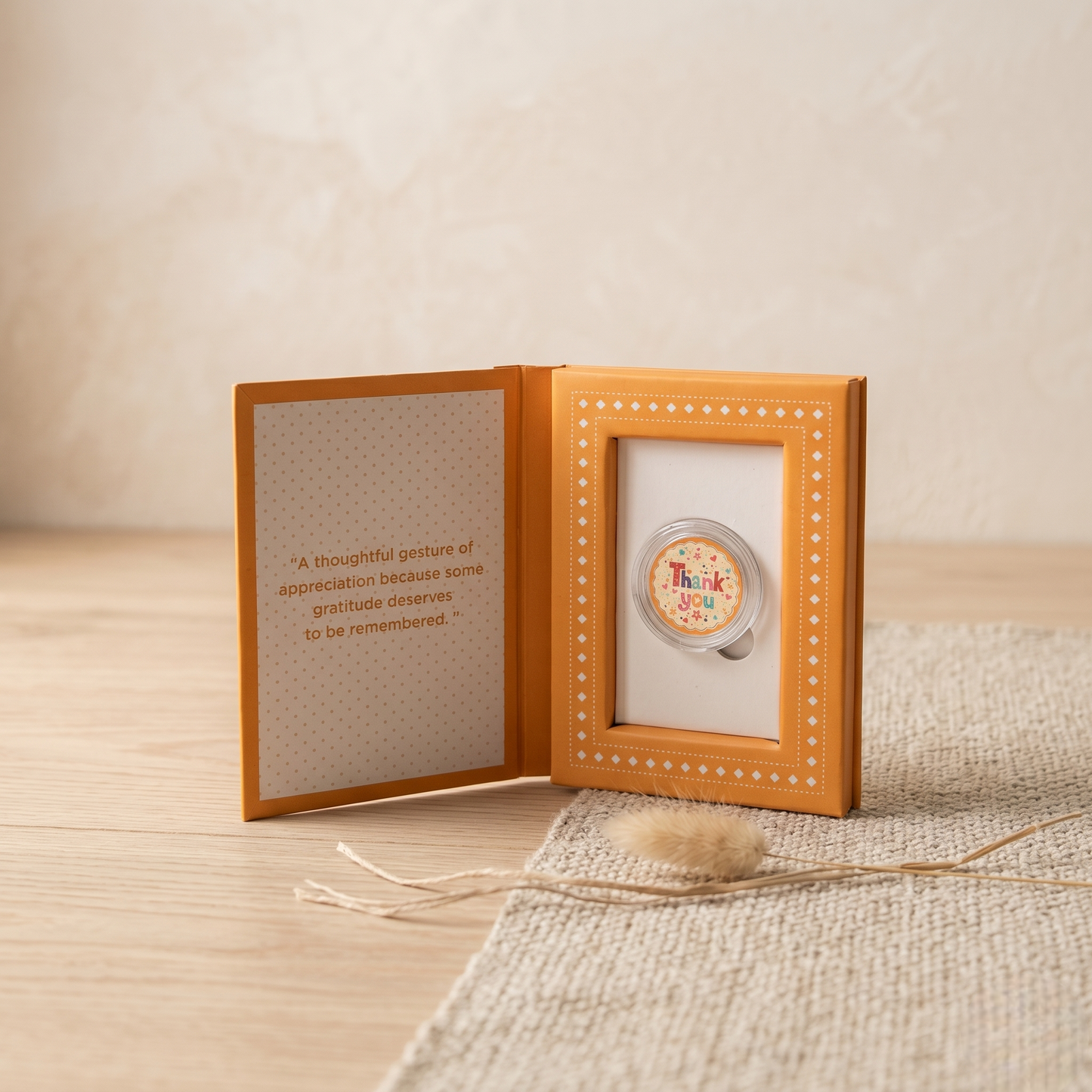 Thank You Silver Coin – A Thoughtful Gesture of Appreciation | Warm Amber Gift Box with Message Card