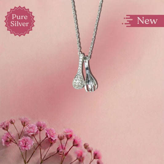 Sterling Silver Spoon & Fork Pendant Necklace