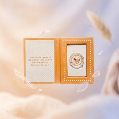 Thank You Silver Coin – A Thoughtful Gesture of Appreciation | Warm Amber Gift Box with Message Card