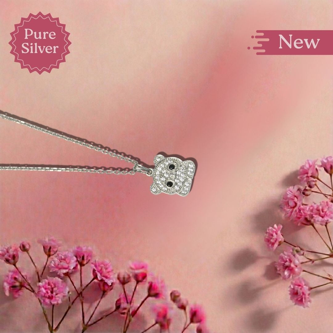 Pure Silver Bear Pendant Necklace