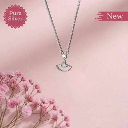 pure silver necklace with a fan-shaped pendant