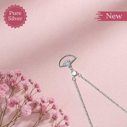 pure silver necklace with a fan-shaped pendant