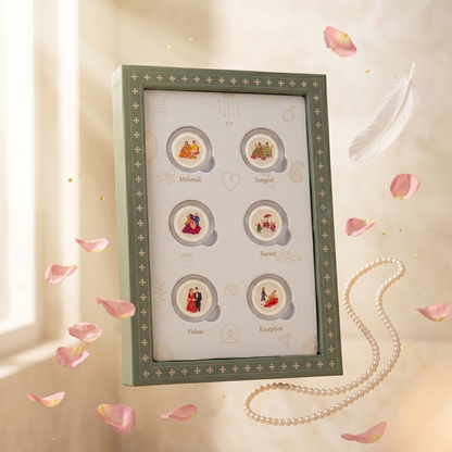 Shubh Vivah Wedding Silver Coin Set – 6 Pure Silver Coins of Indian Wedding Rituals in Sage Green Gift Box