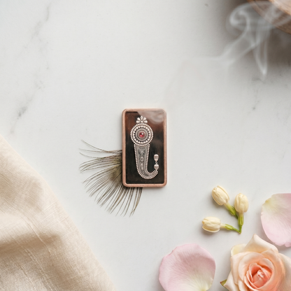 Lakshmi Charan Rose Gold Silver Bar – Divine Footprint with Pink Gemstone in Miniature Art Gift Box