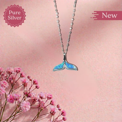 blue opal whale tail pendant necklace